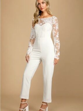 Lulu's Write Your Own Romance White Embroidered Long Sleeve Jumpsuit